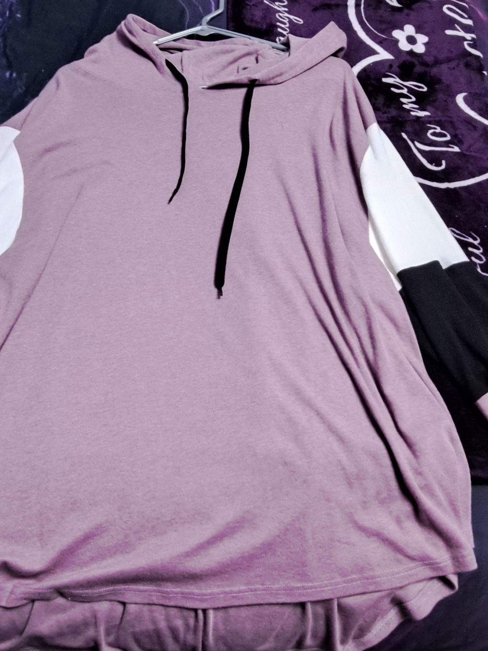 Women's Lavender Hoodie Tunic with Contrast Sleeves